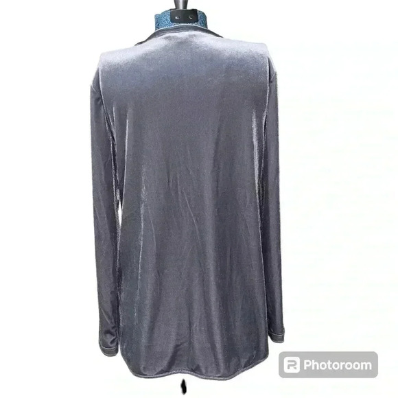 Ralph Lauren Silver Long Sleeve 1/2 Button Velvet Pullover Top Stretch Party SP - Picture 4 of 8